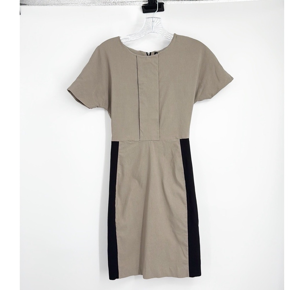 W118 by Walter Baker Beige Black Colorblock Sheath Dress XS Short Sleeve Zipper
